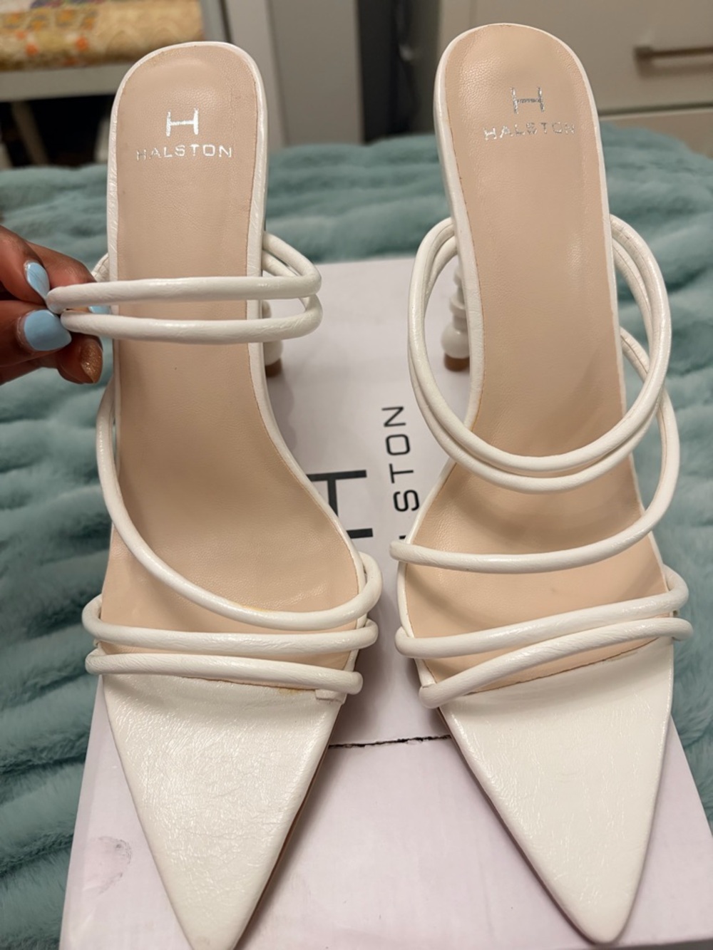 Halston Heritage White Strappy Pointed Heels